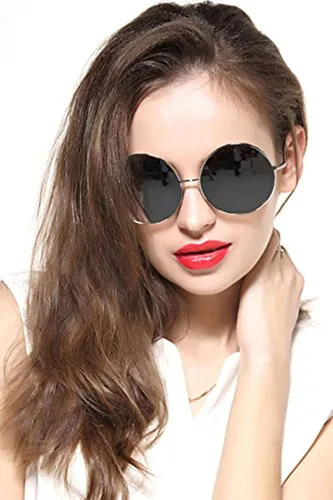 Vista 2 de GEELOOK Round Sunglasses for Women Men Classic Oversized Circle Mirrored Hippie Hipster Polarized Sunglasses Metal Frame