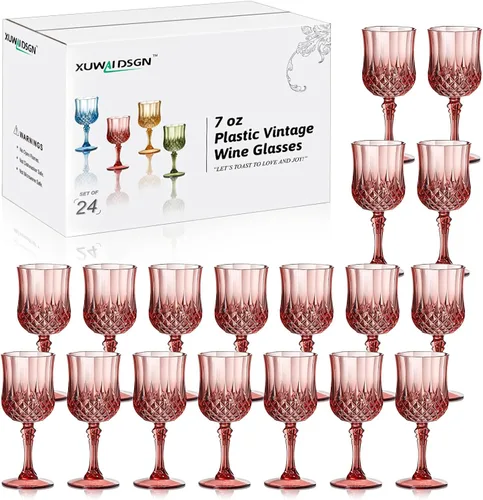 Vista 11 de XUWAIDSGN 16 Piezas Copas de Vino Vintage de Plástico de 7oz Vasos para Beber Irrompibles Cristalería para Bodas Copas de Agua de Cristal