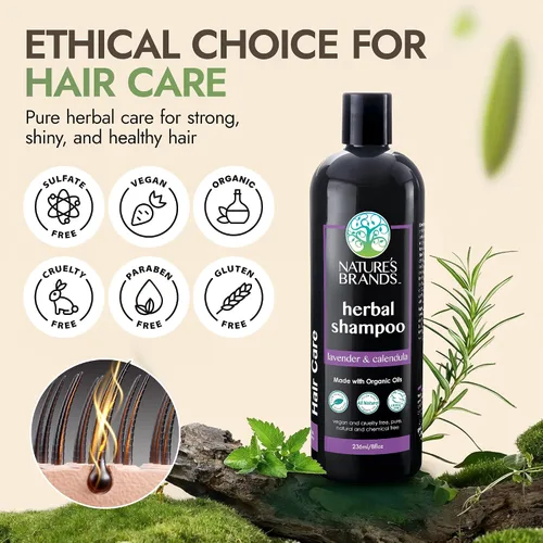 Vista 3 de Champú natural de Herbal Choice Mari (lavanda y caléndula, botella de 8 onzas líquidas) - Hecho con ingredientes orgánicos - Sin productos químicos