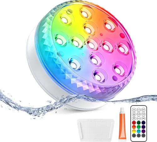 Vista 15 de LOFTEK Luces LED sumergibles con control remoto, 13 luces LED de piscina para piscinas enterradas y sobre el suelo con imanes y ventosas, 16 luces