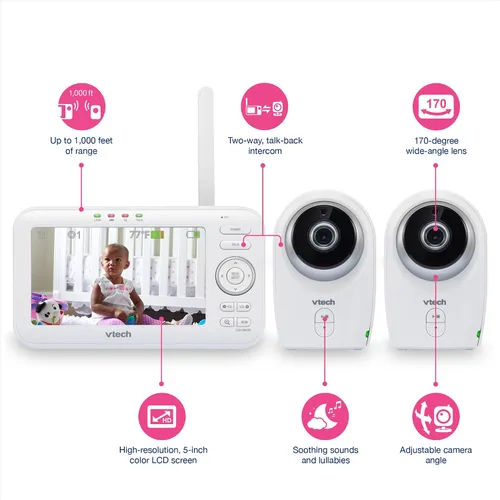 Vista 5 de VTech VM351-2 Monitor de video para bebés con lente óptica gran angular intercambiable y lente óptica estándar, 720p