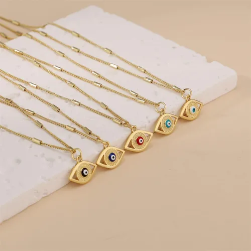 Vista 2 de Collar contra el mal de ojo para mujer, chapado en oro de 18 quilates, collar de ojo turco con colgante de oro para niñas