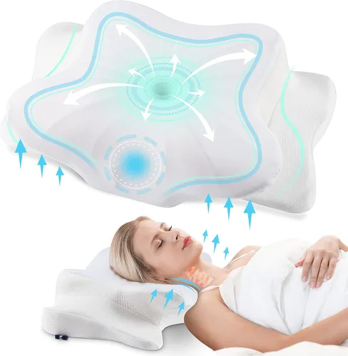 Vista 10 de Almohada cervical para el cuello para aliviar el dolor, almohada cervical con almohadas ergonómicas de espuma viscoelástica con doble altura