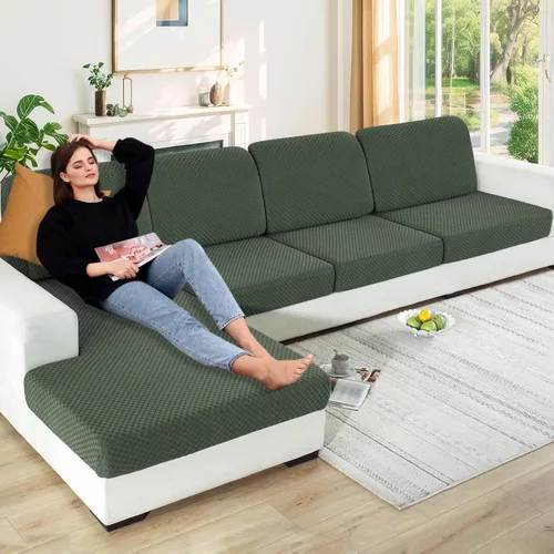 Vista 100 de YEMYHOM Funda de cojín para sofá, funda de cojín de asiento de alta elasticidad, tela jacquard geométrica de felpa, protector de sofá antideslizante