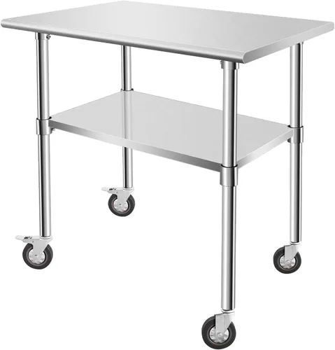 Vista 9 de Mesa de acero inoxidable para preparación de 30 x 12 pulgadas, mesa de trabajo resistente con 4 ruedas para cocina comercial, restaurante, hogar