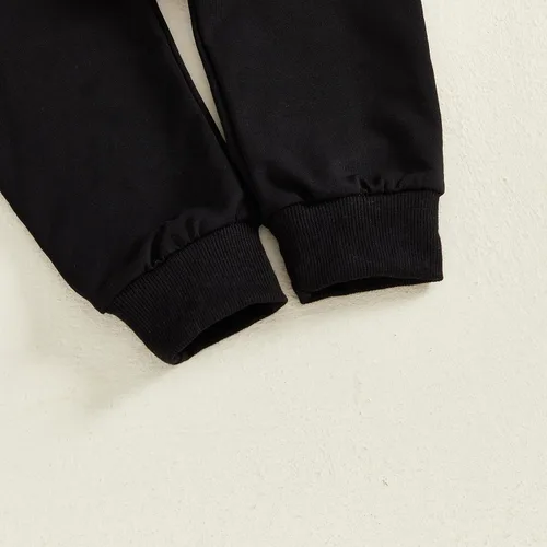 Vista 24 de Conjunto de 2 piezas de ropa para bebé y niño, sudadera con cuello redondo con letras y pantalones casuales de otoño e invierno B Negro-marrón