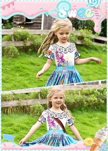 Vista 7 de Mirabel Costume Dress Encanto for kid Isabela Madrigal Dress Up Halloween Princess Cosplay for Child With Glasses Earrings