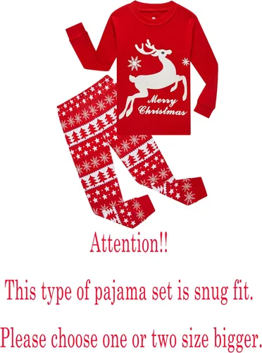 Vista 2 de Family Feeling - Conjunto de 2 piezas de pijama de Navidad a rayas para niños y niñas, 100% algodón
