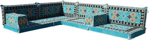 Vista 45 de arabicsofa Juego de asientos Jalsa en forma de L – Majlis árabe hecho a mano con almohadas de respaldo