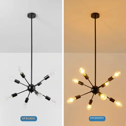 Vista 9 de SineRise Candelabros Sputnik Negros, 8 Luces Modernas Accesorio de Iluminación Sputnik con Altura Ajustable para Comedor, Sala de Estar, Cocina