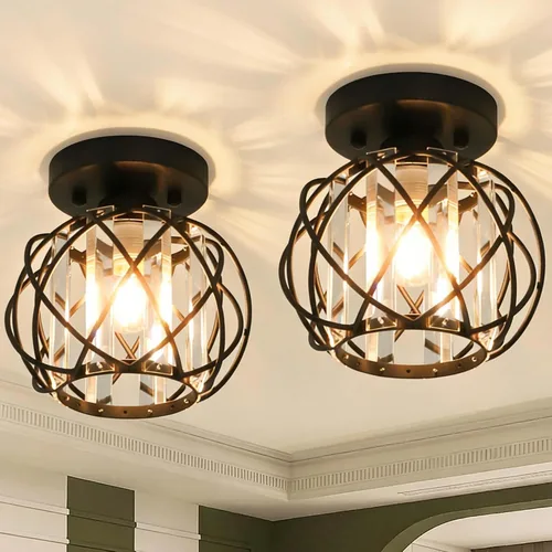 Vista 12 de Lámparas de techo para pasillo, montaje empotrado, E26, iluminación de techo con candelabro pequeño de cristal, iluminación interior para vestíbulo