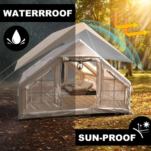 Vista 2 de Tienda inflable grande de 13 x 10 pies para acampar de 8 a 10 personas, tiendas de campaña inflables para 4 estaciones con lluvia, impermeable