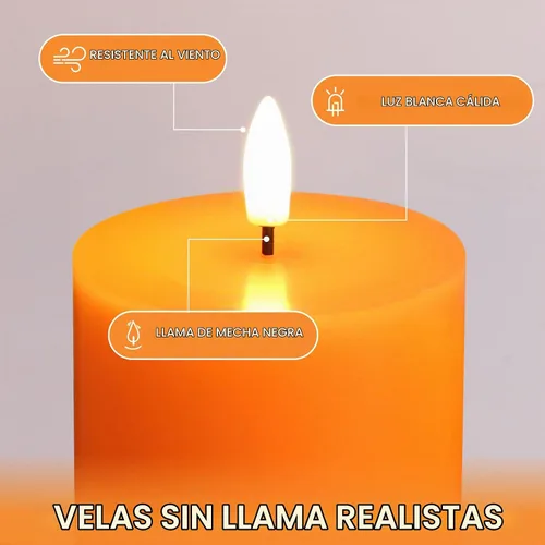 Vista 7 de Eywamage Velas de pilar sin llama de otoño naranja con control remoto, velas LED parpadeantes de cera de Acción de Gracias, funciona