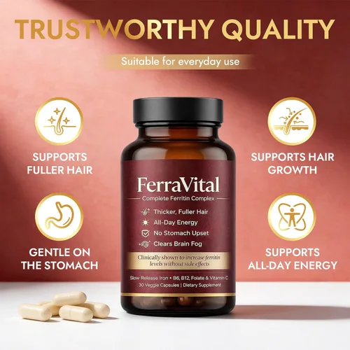 Vista 6 de Suplemento de ferritina para mujeres – Apoya niveles saludables de hierro y energía – con glicina ferrosa, vitaminas C, B12, B6, folato, zinc
