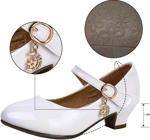 Vista 6 de Zapatos brillantes Mary Jane para niña, tacón bajo, princesa, flores, boda, fiesta de cumpleaños, zapatos planos