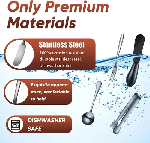 Vista 3 de 14 piezas de accesorios para tabla de embutidos, juego de cuchillos para untar queso, utensilios de embutidos de acero inoxidable, cuchillos Negro