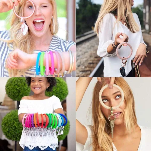 Vista 6 de ETHOON Llavero de silicona circular, pulsera de gran tamaño, soporte para llavero para mujeres y niñas