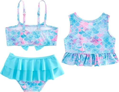 Vista 2 de Ahegao 6M-3T - Trajes de baño para niñas pequeñas, trajes de baño de 3 piezas, bikini