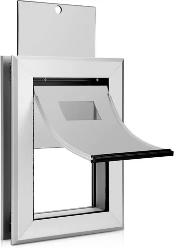 Vista 9 de Ownpets Puerta grande de aluminio para pared y puerta, doble solapa eficiente energéticamente, túnel telescópico y panel de cerradura, puerta