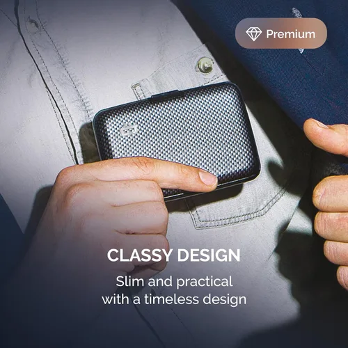 Vista 32 de ÖGON -DESIGNS- Portatarjetas de aluminio, protección RFID contra fraude y desmagnetización, billetera compacta, funda inteligente modelo STOCKHOLM V1