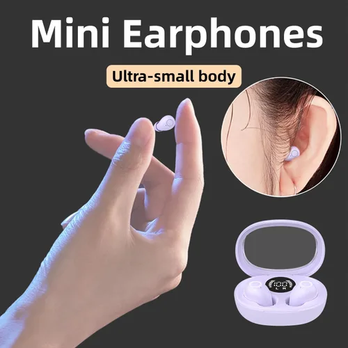 Vista 3 de Mini auriculares inalámbricos invisibles Bluetooth 5.4 en auriculares de Púrpura