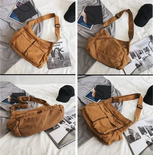 Vista 3 de Henmifyer Bolso bandolera bandolera de cuero pequeño para hombre, bolso casual de viaje de negocios, correas ajustables