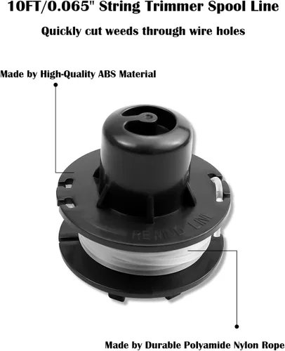 Vista 4 de 88185 - Línea de recortadora de hilo compatible con Toro 51241 51460 51464 51467, carrete de repuesto de 10 pies y 0.065 pulgadas, paquete de 4