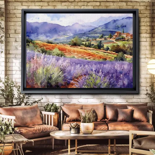 Vista 5 de Fields of Lavender, Watercolor Provence Landscape and Lavender Field - Watercolor Painting of Serene Beauty