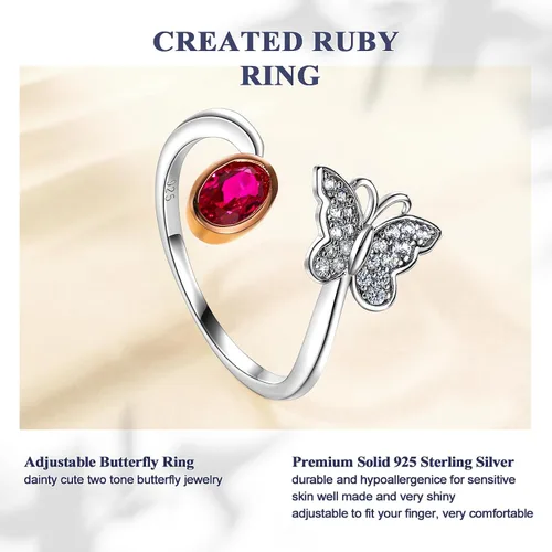 Vista 4 de DAYBYDAY Anillo de mariposa de plata de ley 925 para mujeres y niñas, delicados anillos de aniversario, chapado en oro rosa, dos tonos, creado