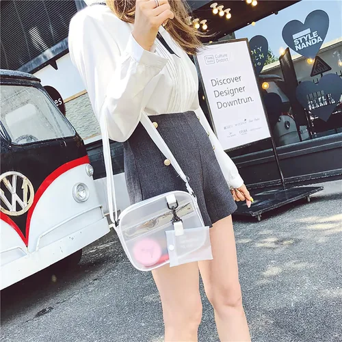 Vista 7 de Enkrio Bolsa transparente aprobada para estadios, mini bolsa de mensajero mate con correa ajustable para mujeres y hombres