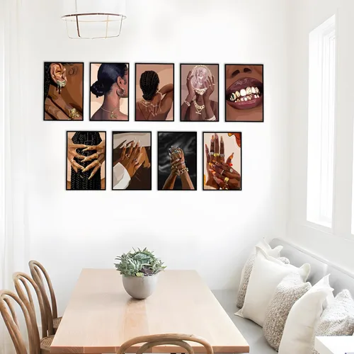 Vista 3 de VejiA Impresión artística femenina negra, pintura de pared de estilo bohemio, pintura decorativa abstracta de mujer afroamericana, adecuada