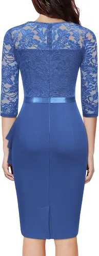 Vista 2 de Miusol Vestido de fiesta de cóctel retro con cuello en V y encaje floral para mujer