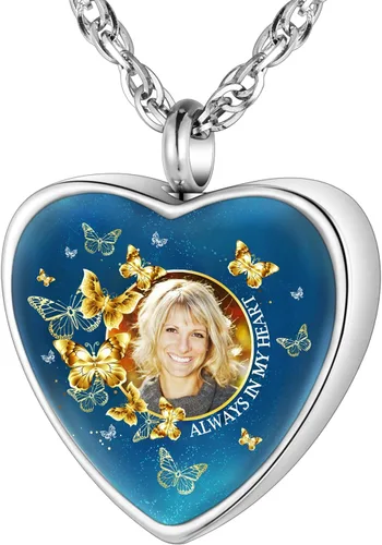 Vista 11 de XIUDA Collar de urna con foto personalizada para cenizas, collar de cenizas con foto personalizada, joyería de cremación para mujeres, collar