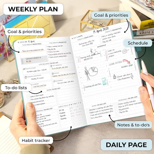Vista 3 de Clever Fox Agenda Diaria, edición superior. - Planificador diario de lujo con horario por hora, organizador personal, diario de productividad