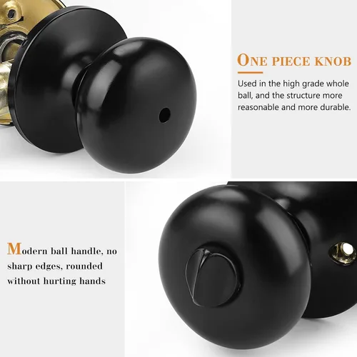Vista 3 de Probrico Pomos de puerta de privacidad para interiores, color negro mate, 1 paquete de pomos de puerta de baño para cama, función de bloqueo