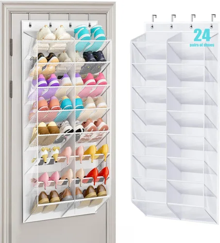 Vista 9 de MISSLO organizador de zapatos de 30 pares para colgar sobre la puerta, malla transpirable, estante colgante para zapatos para almacenamiento