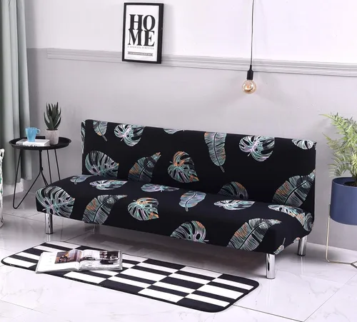 Vista 5 de MIFXIN Funda de sofá sin brazos, funda elástica plegable para futón, protector de muebles para sofá cama sin apoyabrazos, funda para sofá para Hojas