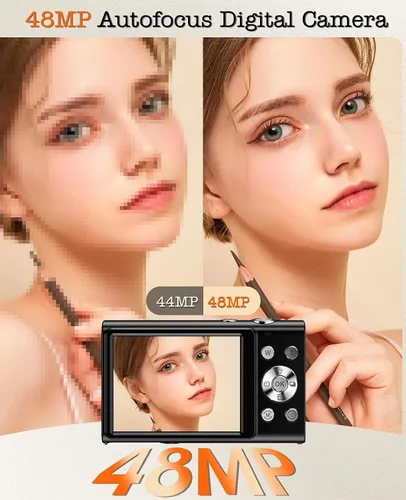 Vista 2 de Cámara digital, cámara de vlogging 4K para cámaras de enfoque automático de YouTube para fotografía con zoom digital de 16X, cámara digital compacta