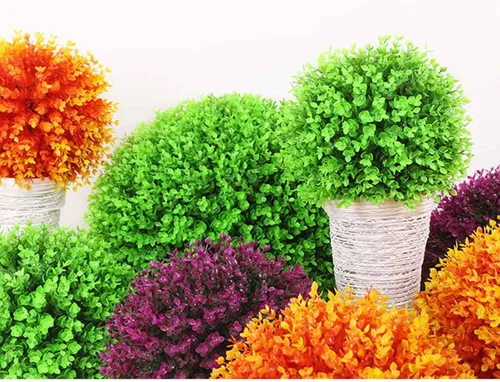 Vista 3 de LXUXZ - Planta artificial, bola de topiario, decoración de follaje de boj sintético, decoración de primavera y verano (morado, 15.7 pulgadas)