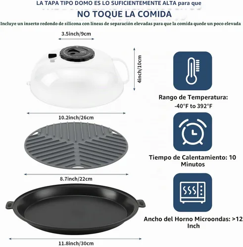 Vista 3 de Tapa Protectora contra Salpicaduras para Microondas de 10.2 Pulgadas con Vaporizador de Agua, Protector Transparente contra Salpicaduras de Negro