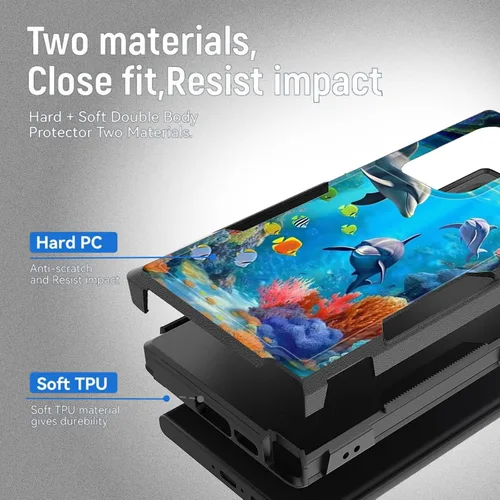 Vista 761 de Funda para Galaxy A14 5G, resistente de doble capa híbrida de policarbonato duro, goma suave, a prueba de golpes, funda protectora resistente