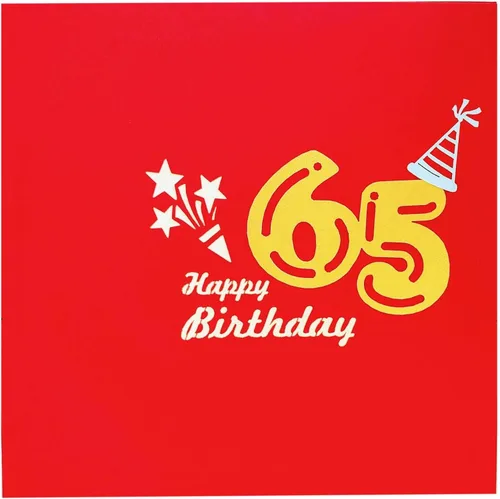 Vista 7 de iGifts And Cards Tarjeta de felicitación emergente 3D con caja de fiesta de cumpleaños número 65 color rojo de feliz 65 años – Sesenta y cinco