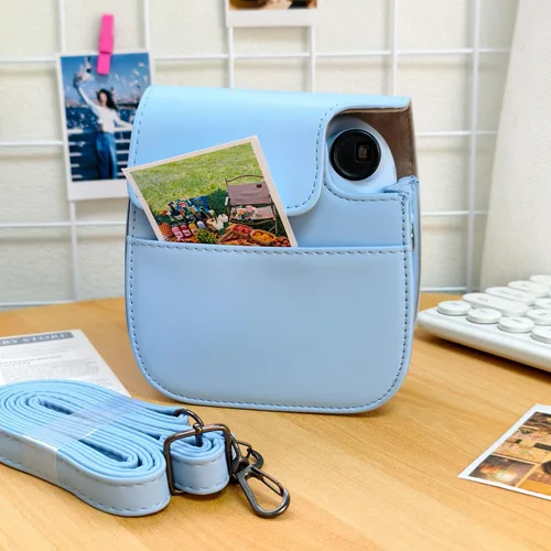 Vista 3 de Funda protectora compatible con cámara de película instantánea Mini 12 11 9 con bolsillo para accesorios y correa ajustable (azul)