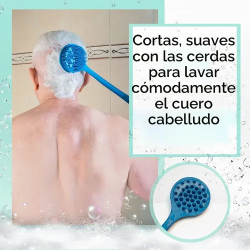 Vista 4 de Cepillo Corporal de Silicona de Mango Largo Flexible y Fregador de Cabello - Cepillo de Espalda para Baño y Ducha, Masajeador de Cabello y Cuero