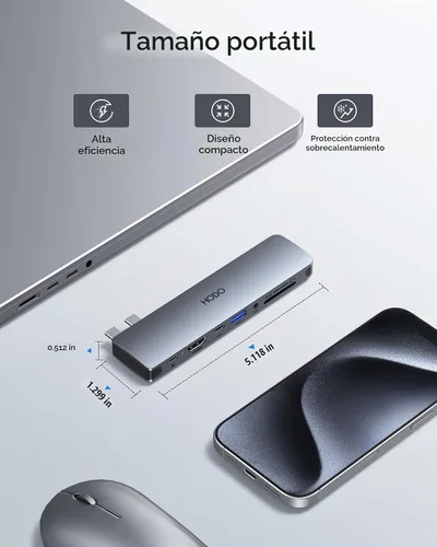 Vista 8 de Adaptador Hub USB C para MacBook Pro Air 2025-2018, Adaptador Multipuerto para Mac para MacBook 13" 15" 16", Accesorios Hub para Mac 8 en 2 con HDMI