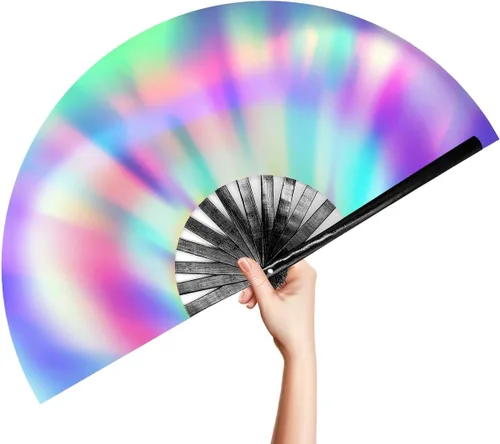 Vista 12 de OMyTea Rave Clack - Ventilador de mano para hombres y mujeres – Ventilador de mano plegable de bambú chino japonés – para EDM, festival de música