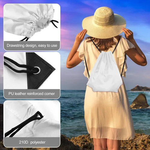 Vista 2 de KUUQA Mochila con cordón a granel, bolsas de almacenamiento para deporte, gimnasio, viajes, Blanco, Viajar