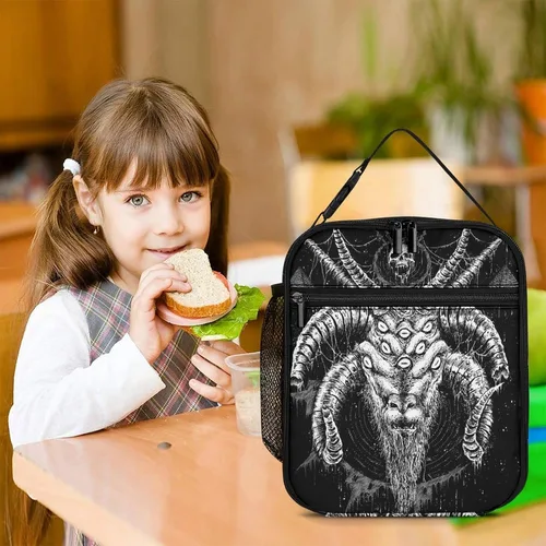 Vista 7 de Baphomet - Lonchera térmica con aislamiento de cabra de Satán, reutilizable, bolsa portátil para hombres y mujeres