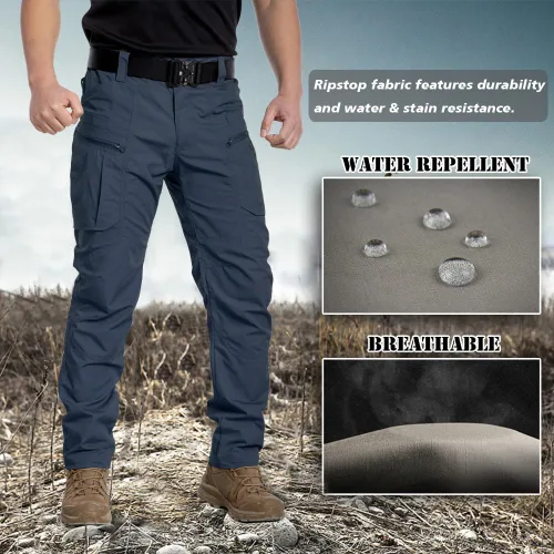 Vista 6 de CARWORNIC Pantalones tácticos ligeros para hombre, pantalones cargo militares, resistentes al agua, para senderismo, trabajo