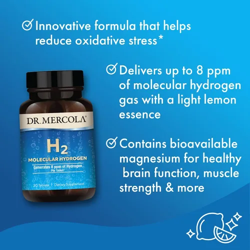 Vista 5 de Dr. Mercola H2 Molecular Hydrogen - Apoya el envejecimiento saludable, la energía celular y la salud cerebral - con magnesio elemental - Sin